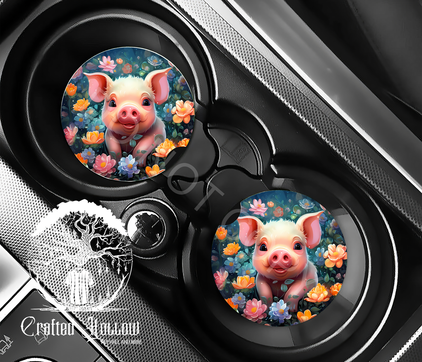 Pig with Flowers Car Coasters