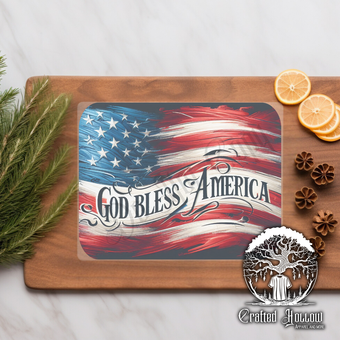 "God Bless America" American Flag Glass Cutting Board