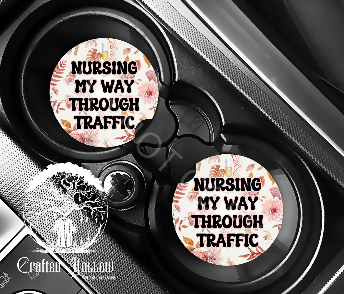 Nursing My Way Through Traffic Car Coasters