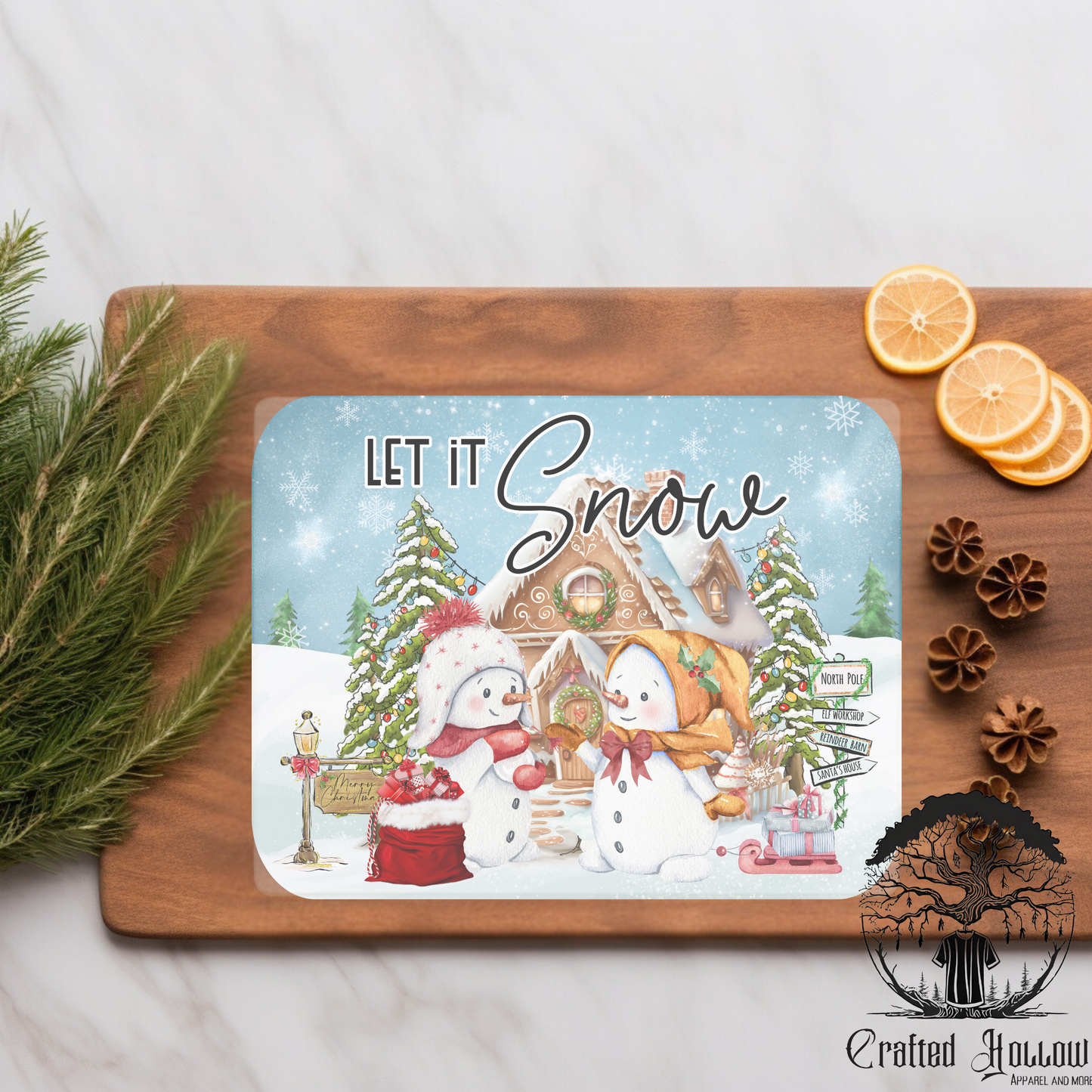 Let It Snow Snowman Glass Cutting Board