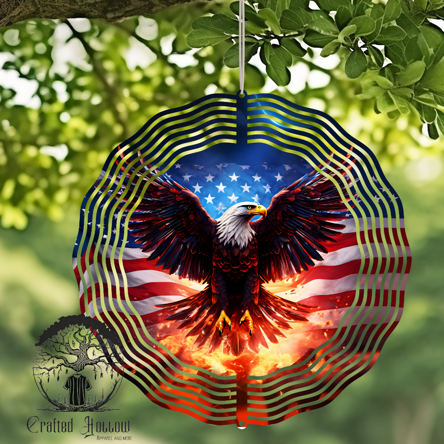 Bald Eagle with American Flag 8inch Wind Spinner