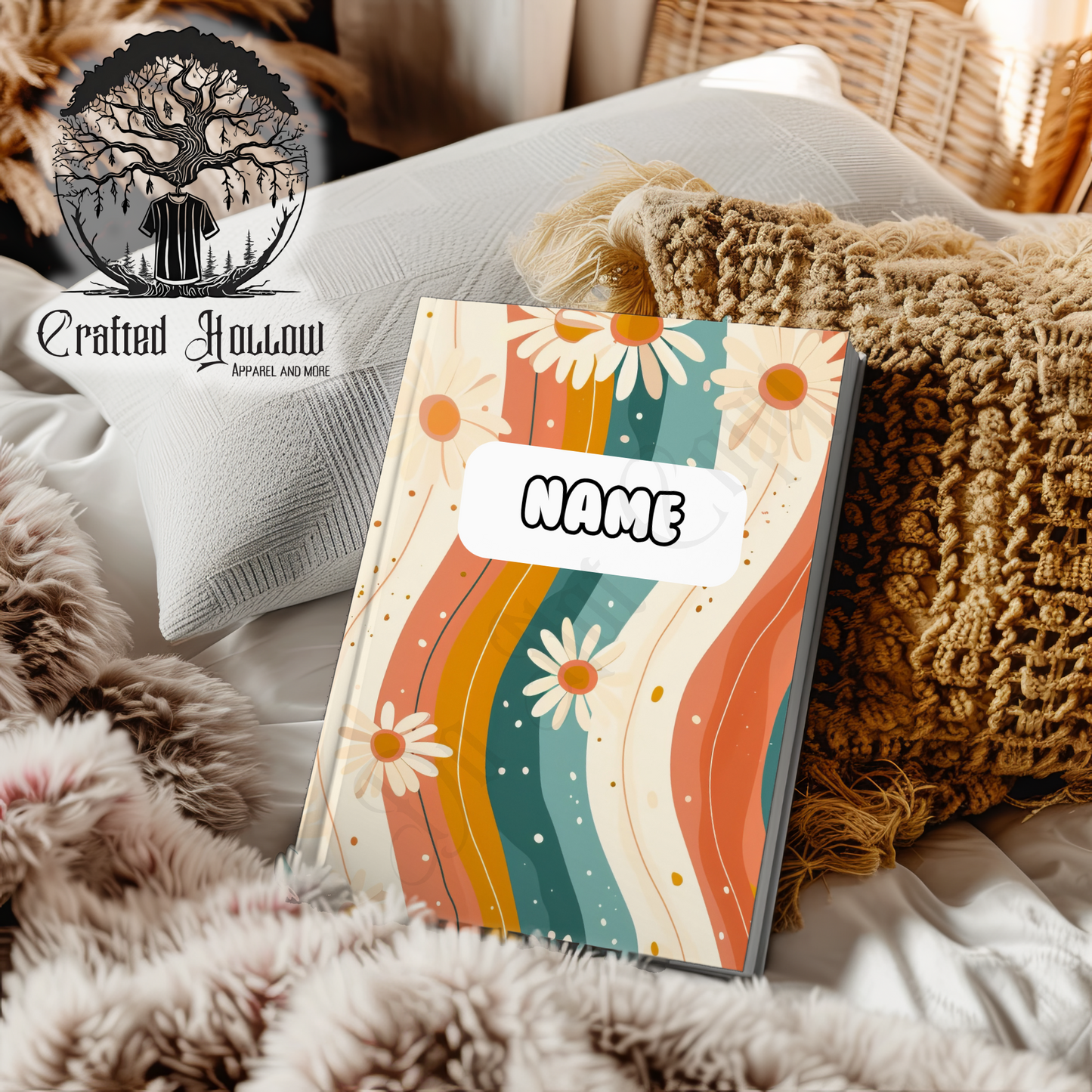 Personalized Retro Daisy Wavy Notebook