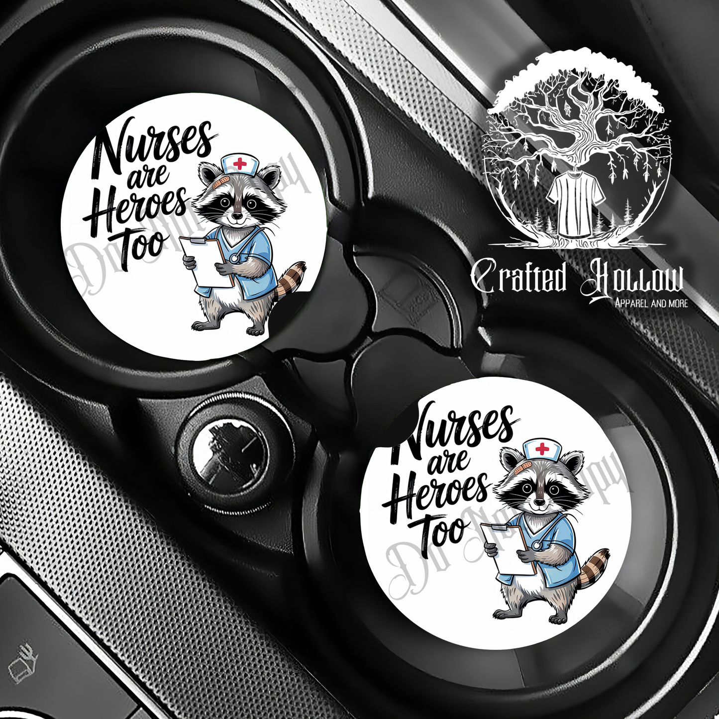 Nurses are Heroes Too Raccoon Car Coasters
