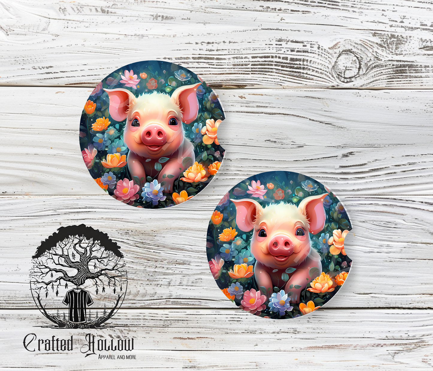 Pig with Flowers Car Coasters