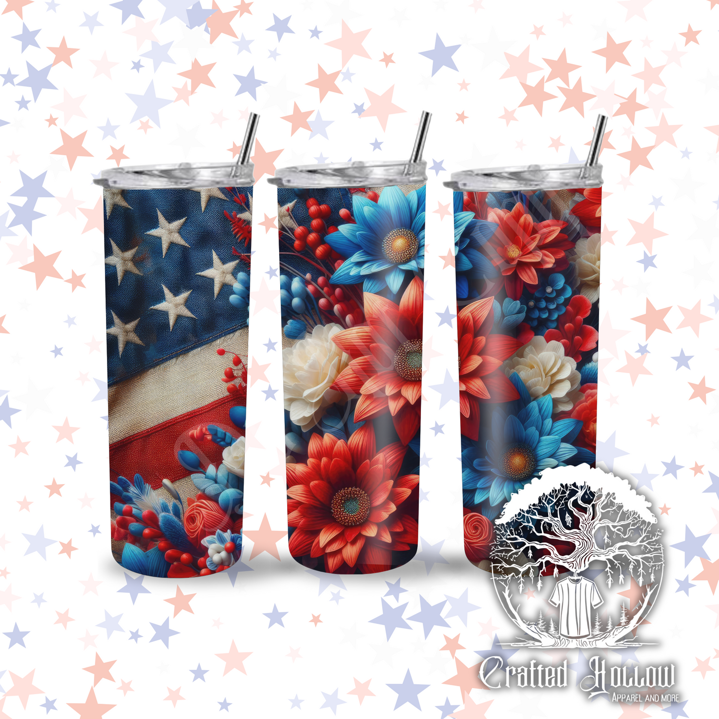 Floral American Flag 20oz Tumbler
