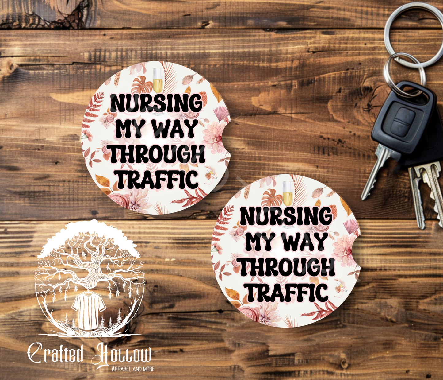 Nursing My Way Through Traffic Car Coasters