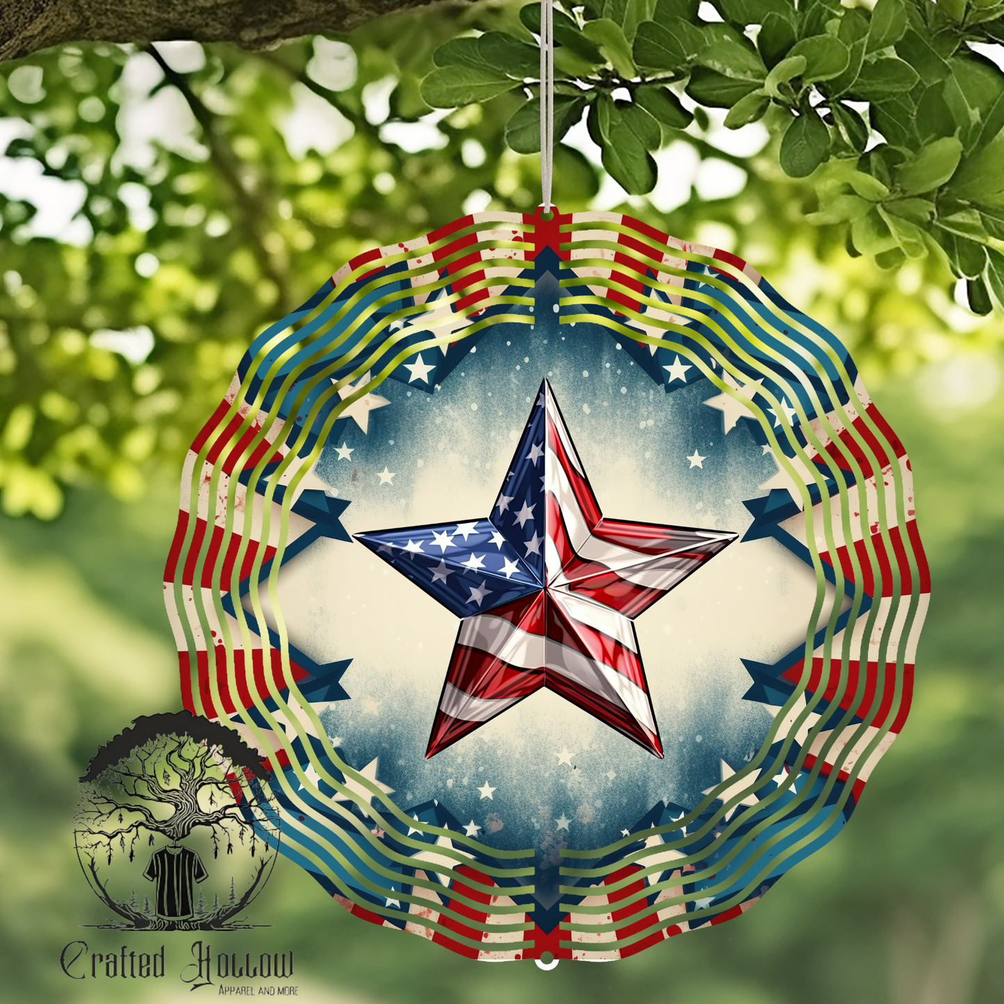 Star with American Flag 8inch Wind Spinner
