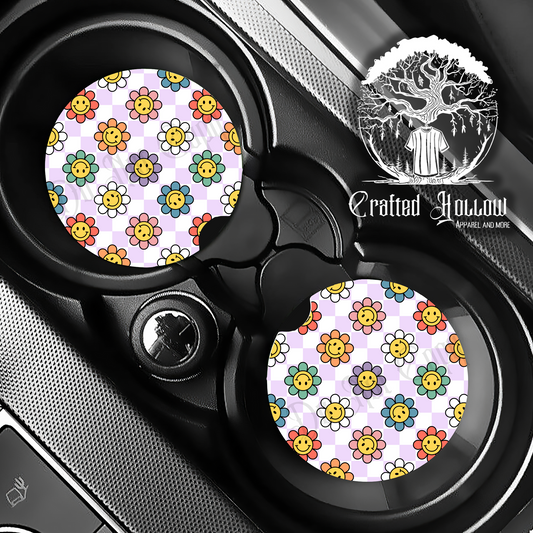 Colorful Retro Daisies Car Coasters