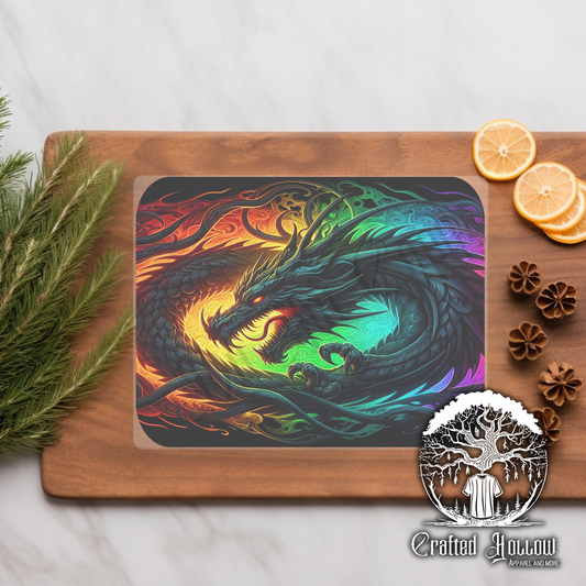 Dragon with Rainbow Background Glass Cutting Board