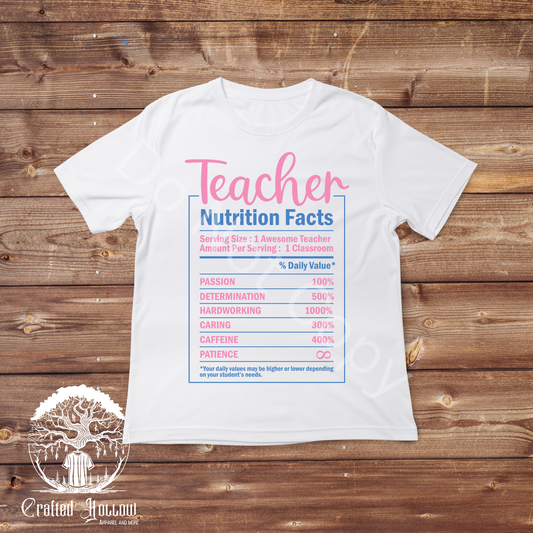Teacher Nutrition Facts Shirt