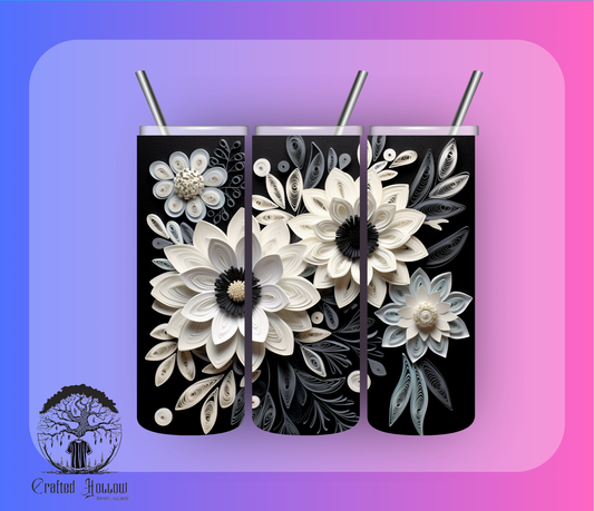 Black and White Flowers 20oz Tumbler