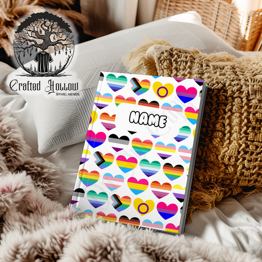 Personalized Pride Flag Hearts Notebook