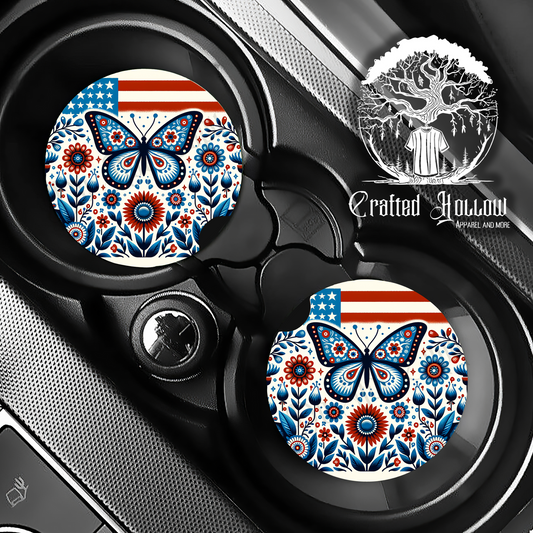 Patriotic American Butterfly Car Coasters