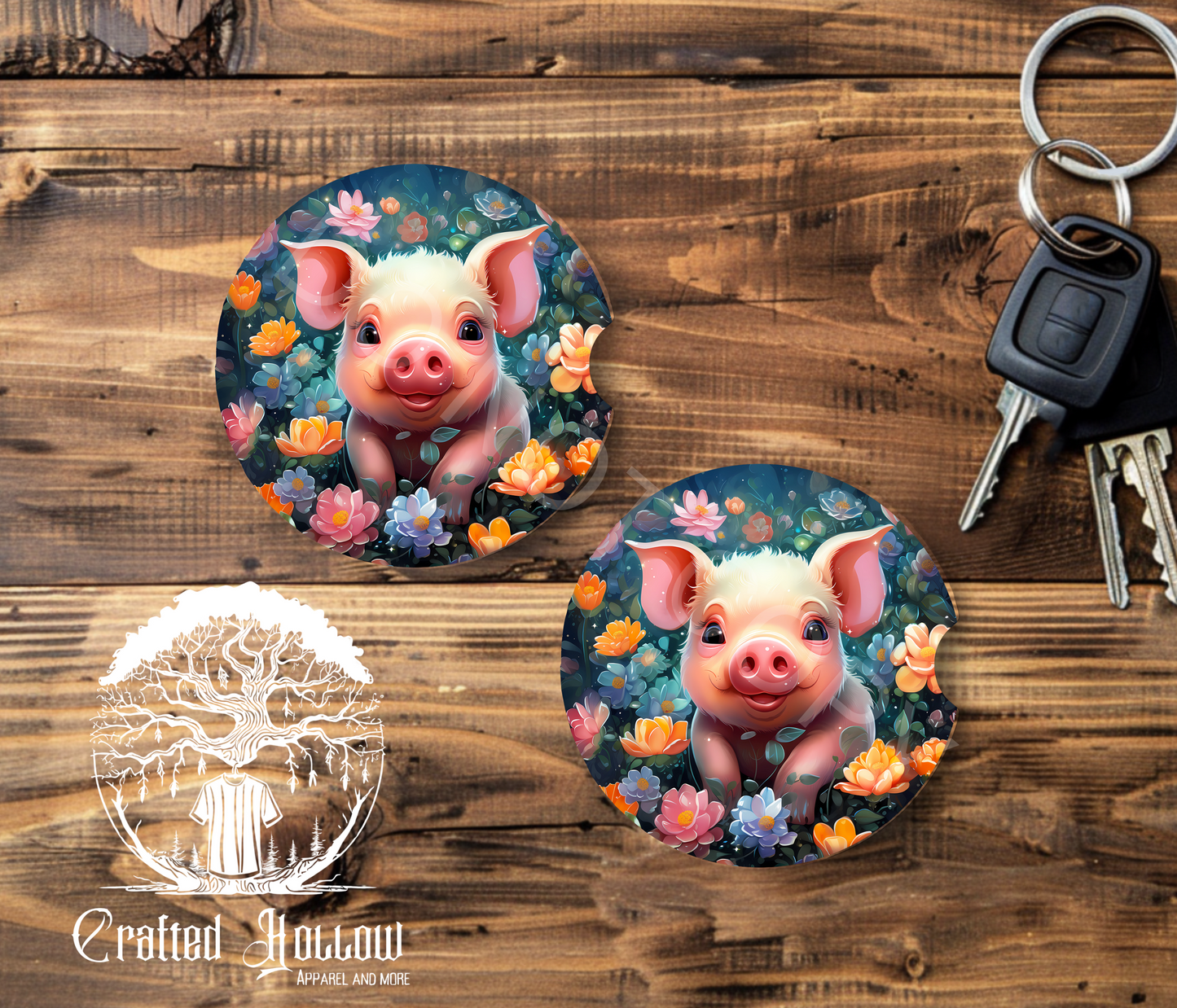 Pig with Flowers Car Coasters