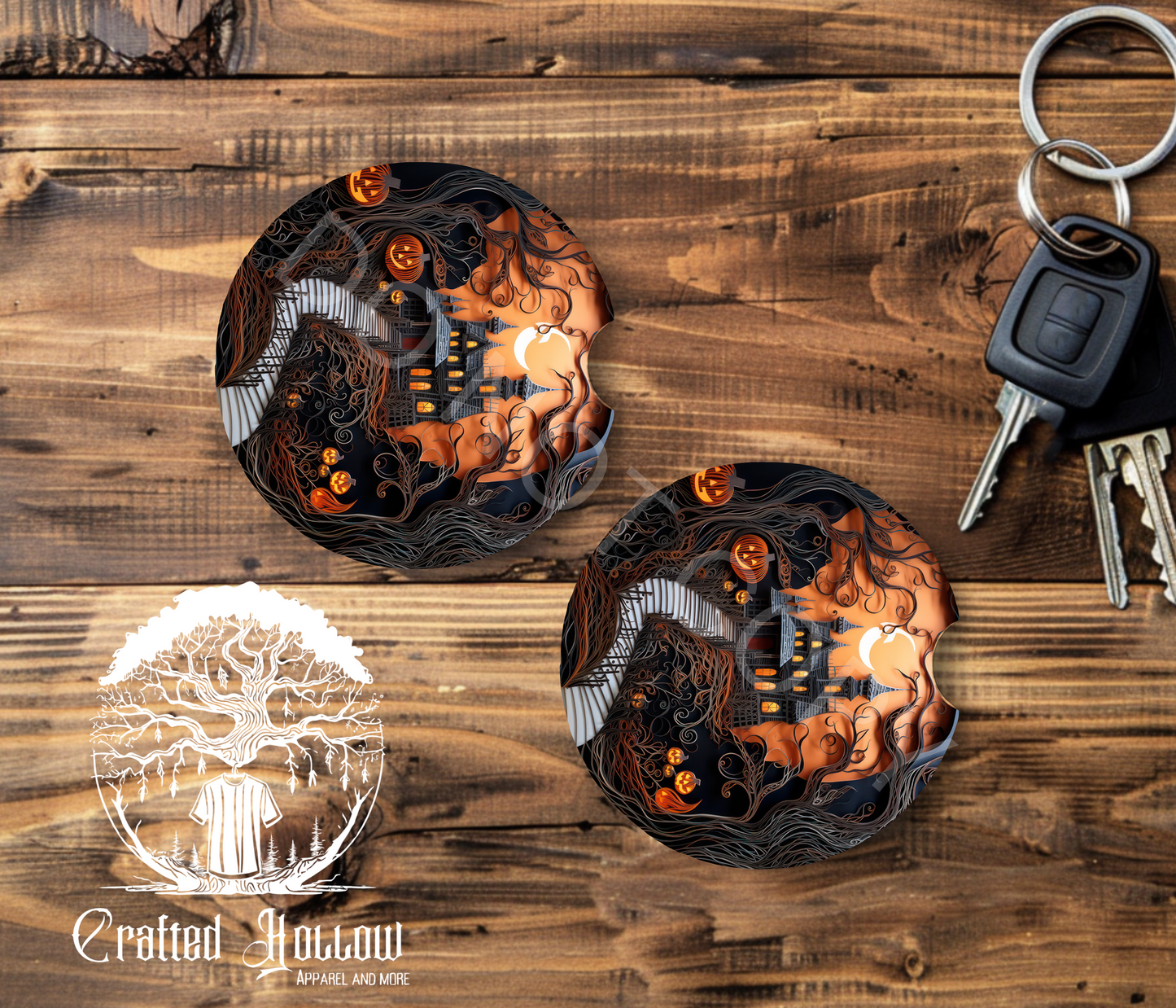 Halloween Haunted House Car Coasters