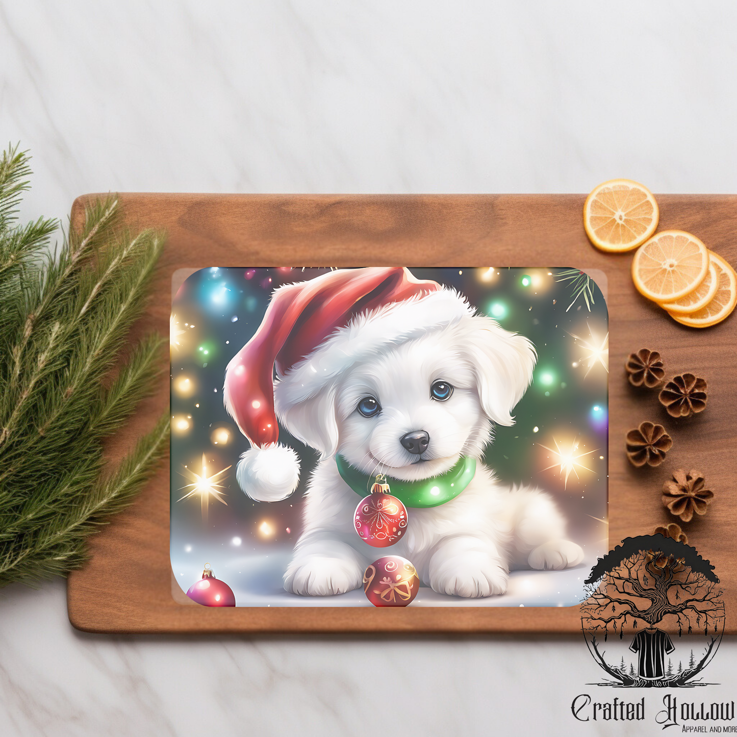 Santa Dog Glass Cutting Board