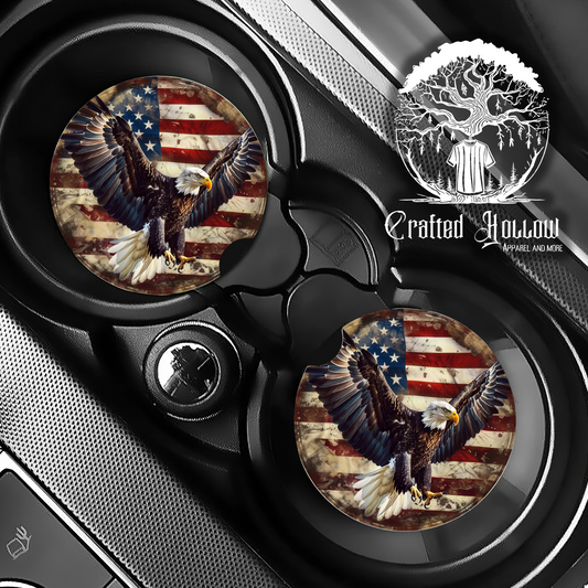American Flag Bald Eagle Car Coasters