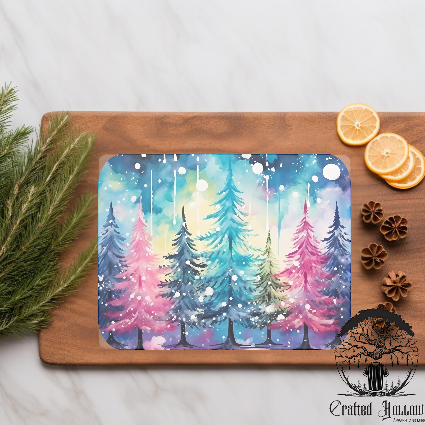 Pastel Christmas Tree Glass Cutting Board