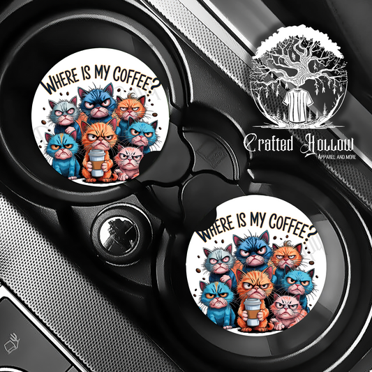 "Where is My Coffee?" Cat Car Coasters
